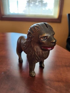 Antike AC Williams Gusseisen Löwe Münzbank 1920er Zirkustier 6 Zoll lang USA - Bild 1 von 4