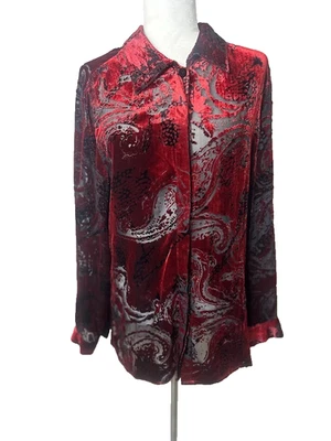 Top de mujer Laura Ashley con botones grande seda rojo terciopelo transparente agotado cachemira oficina Foto 1 de 4