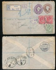 Gb Qv Compound Stationery Cut Out Used Registered Ipswich 1907 + Ke7 to Saxony