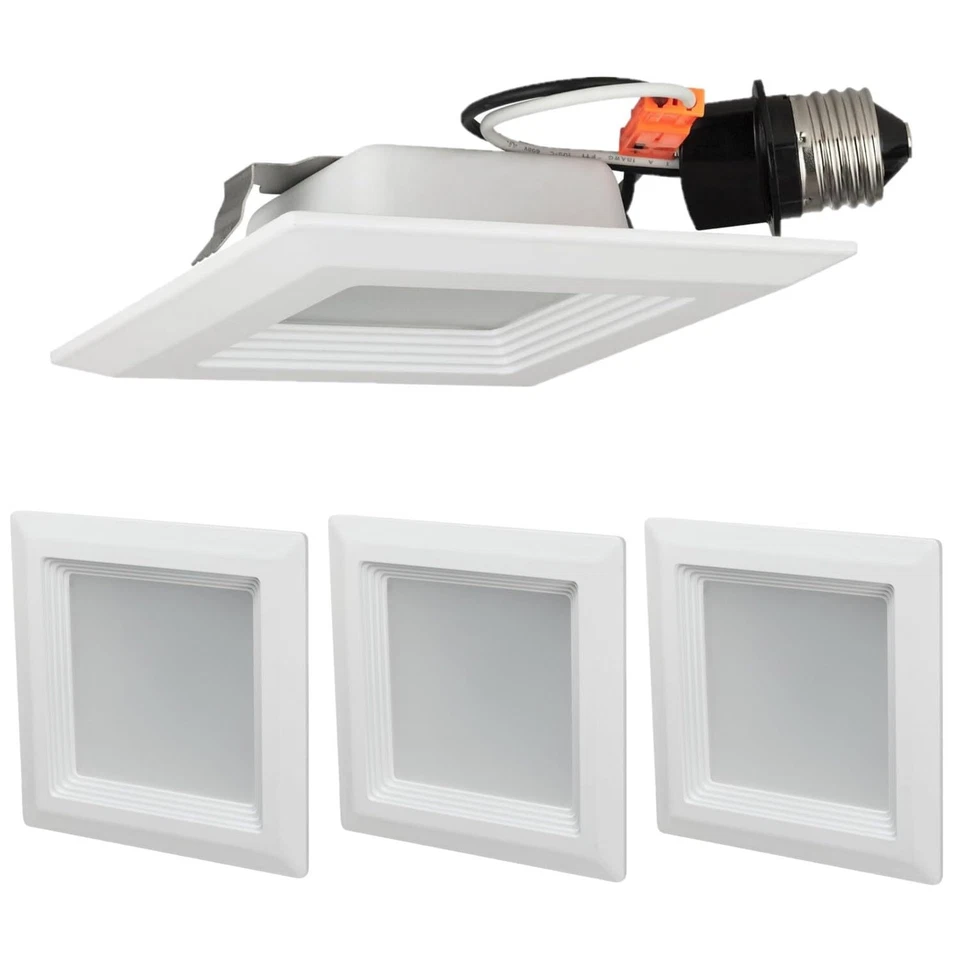 4Pack 4" Retrofit LED Square Recessed Downlight, 4000K, 9W, 630LM, Dimmable, E26 - Image 1 of 1