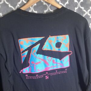 Rusty Surfboards Before Crowds T-Shirt Mens Size Large Long Sleeve Black Vintage