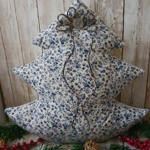 Christmas Tree Accent Decor Pillow/ Blue Floral Print Fabric/ Basket Filler - Picture 1 of 3