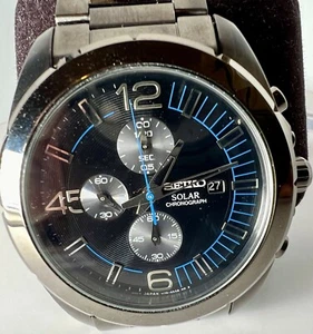Men's Seiko SSC203 Solar Chronograph Black Ion Plated Stainless Black Dial Watch - Picture 1 of 10