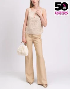 RRP€129 DIANA GALLESI Silk Crepe Top IT50 US14 UK18 XXXL Ivory Beads Scoop Neck - Picture 1 of 10