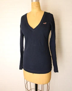 Vintage Y2K Hollister V Neck Top Shirt Womens S Navy Bella Swan Elena Dollete - Picture 1 of 13