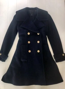 Anna Sui Double Breasted Navy Knee Length Coat Size 2 - Picture 1 of 6