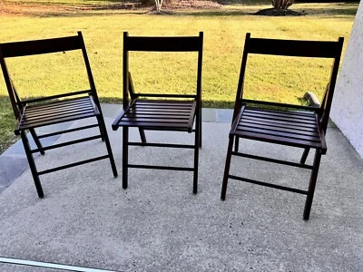 Cadeira dobrável vintage romena de madeira ripada meados do século ~ conjunto de 3 - Imagem 1 de 4