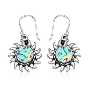 Abalone Gemstone Sterling Silver Swirl Sun Drop Dangle Earring For Women & Girls - Picture 1 of 4