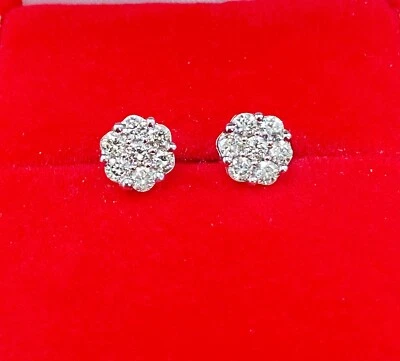 Oferta aretes con racimo redondo de diamantes reales de oro de 10 quilates de 0,75 quilates 7 mm para dama y hombre Foto 1 de 4