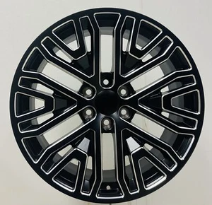 22" Satin Black With Milled Edge Wheels For GMC Sierra Yukon Denali 2000-2025 - Picture 1 of 2