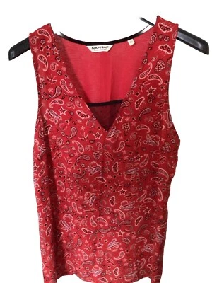 Top rojo sin mangas, favorecedor cuello en V transparente - talla mediana Foto 1 de 3