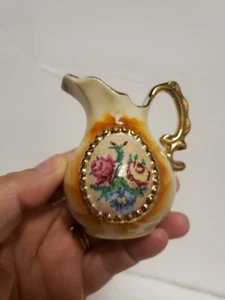 ENESCO JAPAN 2-3/4" PITCHER GOLD TRIM ROSES FLORAL MINIATURE AMERICAN GIRL DOLL  - Picture 1 of 8