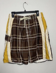OP Shorts Men Size Medium 34-36 Swim Trunks Ocean Pacific Brown Board Surf Skate - Picture 1 of 12