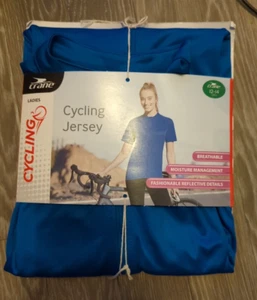 LADIES CRANE BLUE SHORT SLEEVE CYCLING FULL ZIP JERSEY SIZE 12-14 NEW - Picture 1 of 12