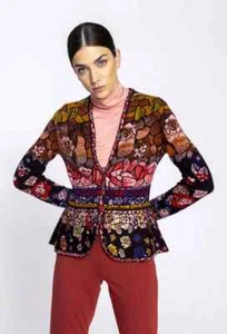 IVKO Chaqueta Cardigan jacket vidriera patrón marrón rojo lana brillo 192720 - Imagen 1 de 5