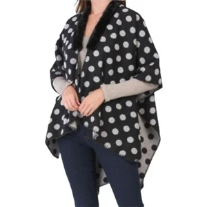 Cárdigan poncho suéter loft capa lunares borde de piel marina talla M negro - Imagen 1 de 10