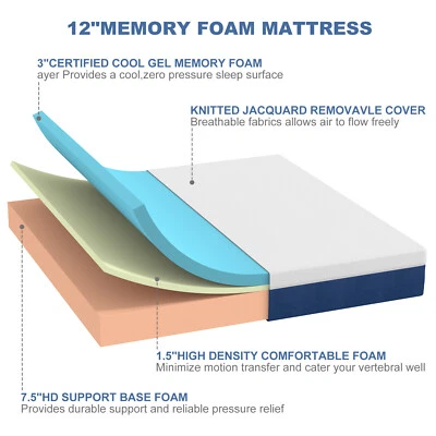 Colchón de espuma viscoelástica doble de 8"10"12"14", transpirable para colchón para dormir Foto 1 de 4