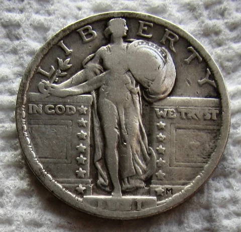 1921 25C Standing Liberty Quarter Rare Key Date Full 4 Digit Date Fine / VF Cover