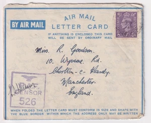 WW2 - 1944 Air Letter KGVI RAF CENSOR to Manchester 680 Sqn RAF ME Forces - Picture 1 of 4