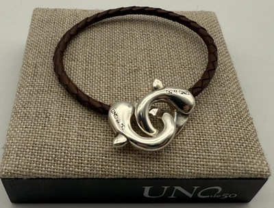 NEW Uno de 50 SER INSEPARABLE Locks Bracelet Brown Leather Silver Size Large - Image 1 of 4