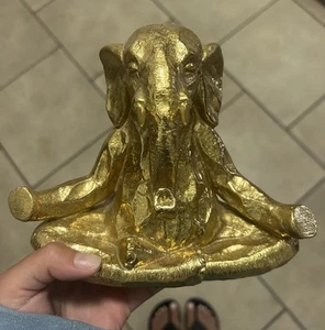 Elephant Gold Finish Home Resin 7" Home Office Decor Zen Yoga - Picture 1 of 6