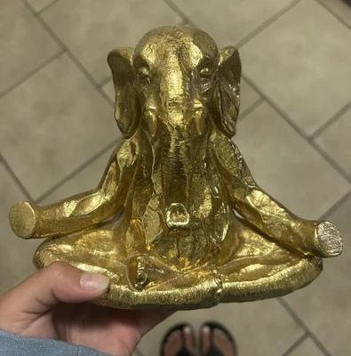 Elephant Gold Finish Home Resin 7" Home Office Decor Zen Yoga - Image 1 of 4