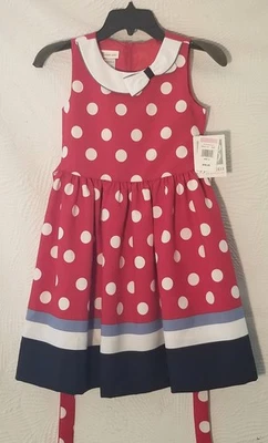 Maxi Vestido Bonnie Jean Niñas 10 Sin Mangas Rojo Blanco Lunares Azul Rayas Nuevo con Etiquetas Foto 1 de 4