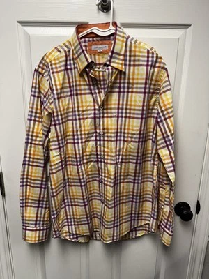 Camisa masculina Alex Cannon Rowayton CT tamanho M multicolorida xadrez manga longa bolso - Imagem 1 de 4