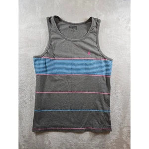 Volcom Tank Top Shirt Youth Boys Medium Gray Pink Blue Stripe Skate Surf *Read - Picture 1 of 6