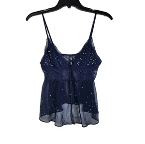 NWOT Victoria's Secret Navy Blue Sheer Lace Babydoll Cami Women's Small Sequins - Picture 1 of 8