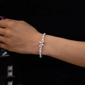 Marquise,Pear Moissanite Diamond Engagement silver Dainty Bangle Bracelet 7 Inch - Picture 1 of 5