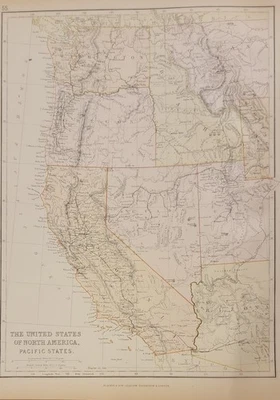 1882 Blackie mapa grande Estados Unidos Pacífico Estados impreso color Foto 1 de 4