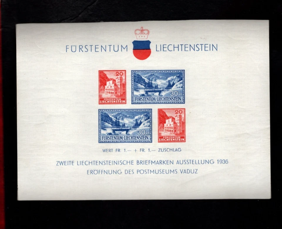 Hoja de recuerdo Liechtenstein sc#B14 (1936) MNH Foto 1 de 1
