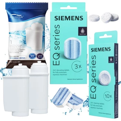 AQUALOGIS Set Siemens Entkalker Reinigungstabletten + 2x AL-Inte Wasserfilter Espresso