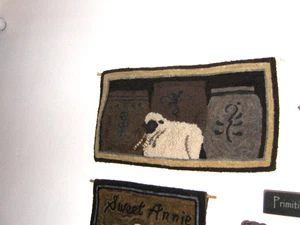 Primitive hand hooked 'Stoneware & Sheep' handmade Yvonne Buus original - 25 X13 - Picture 1 of 3
