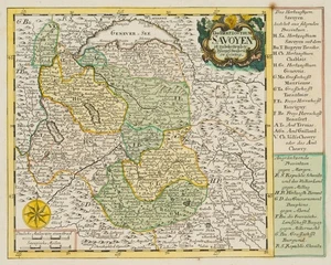 J. SCHREIBER (*1676), Karte über das Herzogtum Savoyen, um 1750, KSt. Klassizism - Picture 1 of 4