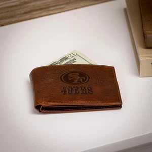 San Francisco 49ers, Embossed 100% Genuine Tumbled Leather Passcase Bi-Fold Wall - Picture 1 of 5