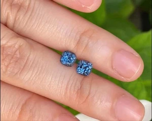 1 pair Blue Color 2 CT Diamond 6x6 mm Cushion Cut VVS1 Grad Loose Gemstone - Picture 1 of 8