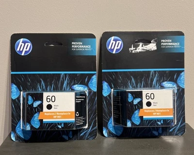 2 HP 60 Ink Cartridges Black EXP: 6/2026 New Sealed Genuine Original Printer - Image 1 of 4
