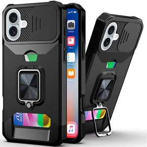 Funda para iPhone 16 6,1 pulgadas Multiuso Ranura para Tarjeta Anillo Soporte Cubierta + Vidrio Templado - Imagen 1 de 15