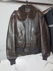 Schott Jacket Mens 52 Chocolate Brown 184 SM Leather Bomber Flight Aviator Vtg - Picture 1 of 11