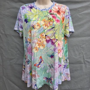 Johnny Was JW Cozumel Favorite Swing Tee Shirt Top Blouse Size M Butterflies - Picture 1 of 5