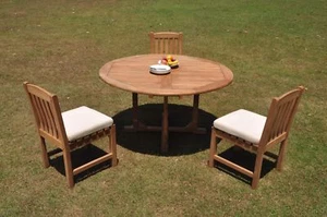 4pc Grade-A Teak Dining Set 60" Round Table 3 Devon Armless Chair Outdoor Patio - Picture 1 of 4