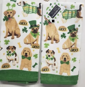 Set of 2 Same Kitchen Towels (15"x25") ST. PATRICK'S DAY, LUCKY DOGS & LEAVES,MI - Picture 1 of 10