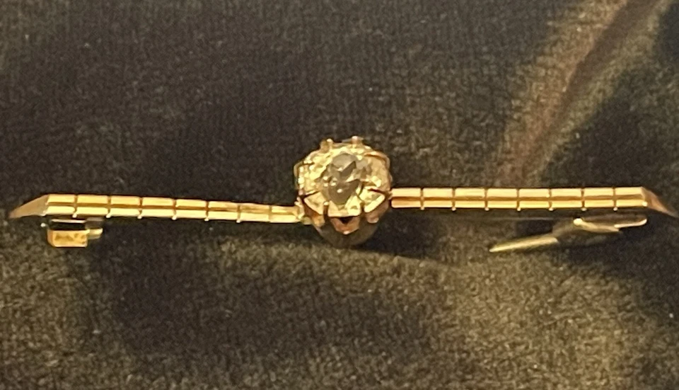 Broche prendedor de piedra de vidrio púrpura redondo diseño simple YG de oro amarillo de 10 k 2,16 g 🌺🌺 Foto 1 de 4