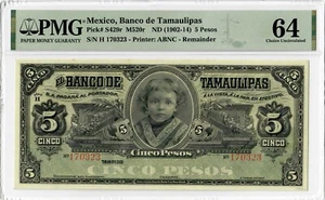 Mexico 5 pesos ND (1902-14), PMG 64, "Banco De Tamaulipas" Pick# S429r - Picture 1 of 2