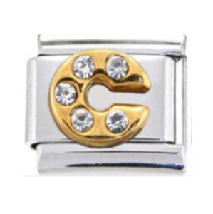 Stainless Steel 9mm Shiny 'Crystal Letter 'C' Link for Italian Charm Bracelet - Picture 1 of 3