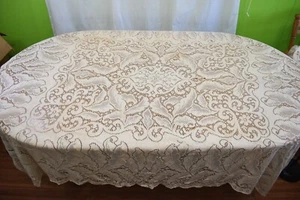 VINTAGE NEEDLE LACE CANTU FIGURAL TABLECLOTH 76" X 65" FANCY DINNER PARTY - Picture 1 of 13