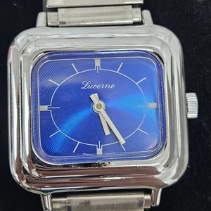 Vintage Lucerne Swiss mens Manual Mechanical Wrist Watch Blue Dial - Picture 1 of 10