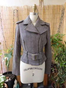 PLENTY by TRACY REESE WOOL HERRINGBONE MOTO CROPPED TRENCH JACKET SMALL - Picture 1 of 6